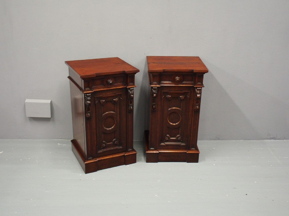 Pair of Carved Victorian Mahogany Bedsides View II