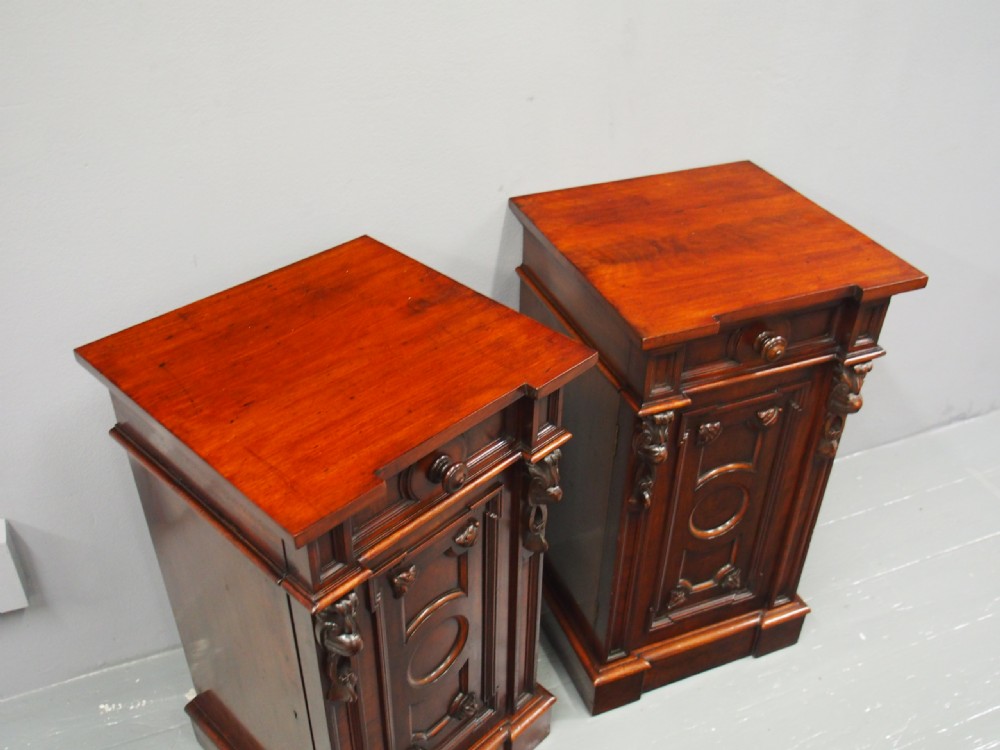 Pair of Carved Victorian Mahogany Bedsides View III