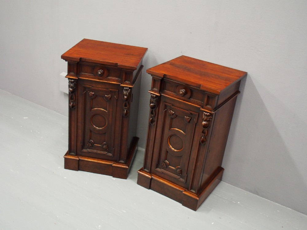 Pair of Carved Victorian Mahogany Bedsides View VI