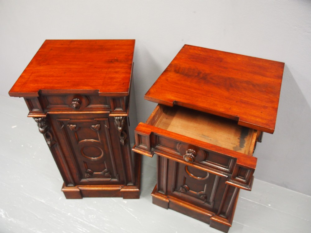 Pair of Carved Victorian Mahogany Bedsides View VIII