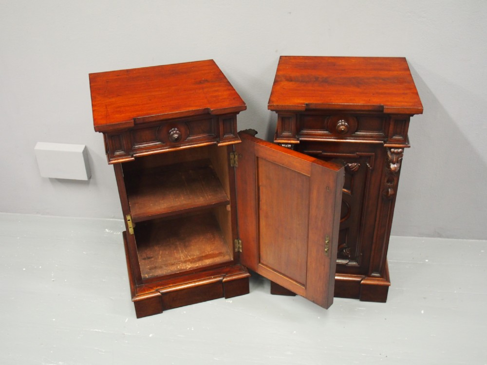 Pair of Carved Victorian Mahogany Bedsides View IX