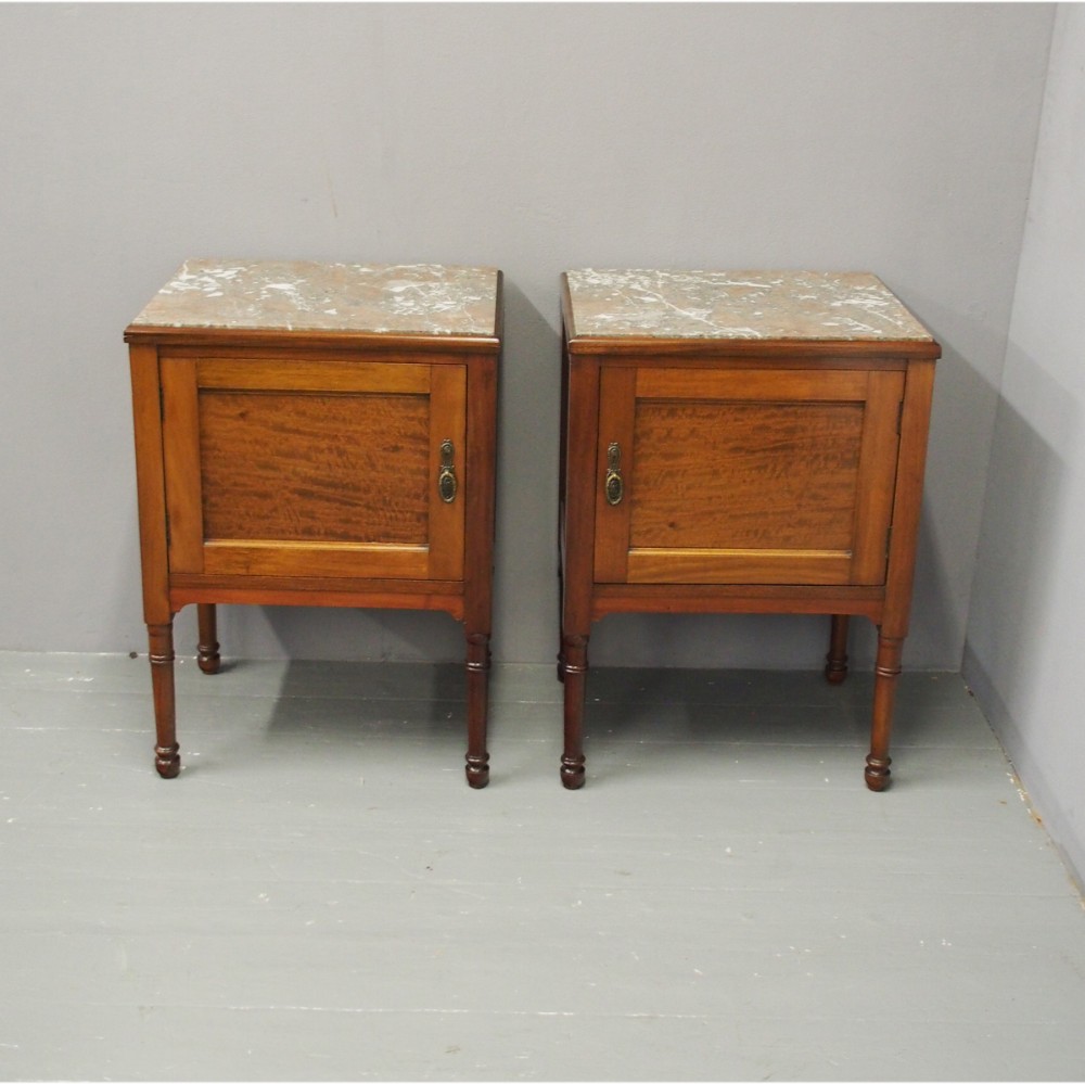 Pair of Mahogany and Marble Top Bedside Cabinets