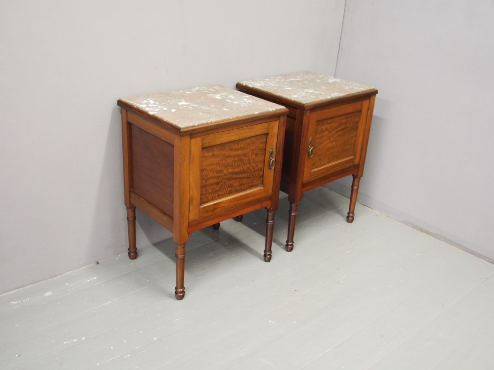 Pair of Mahogany and Marble Top Bedside Cabinets View II