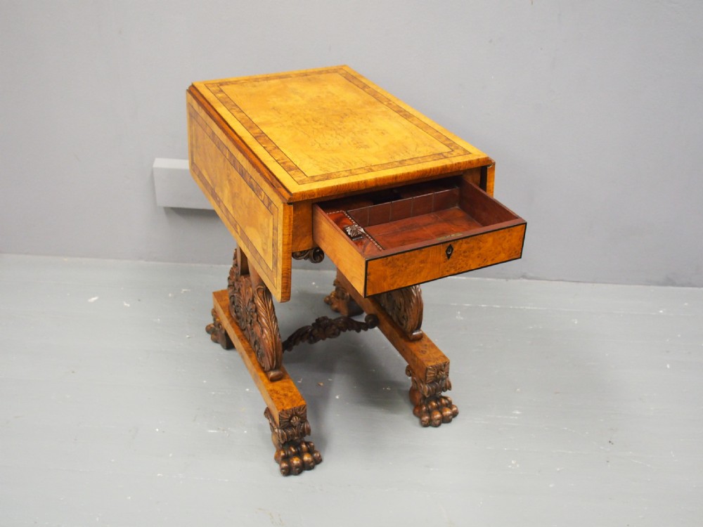 William IV Pollard Oak, Burr and Inlaid Work Table View VI