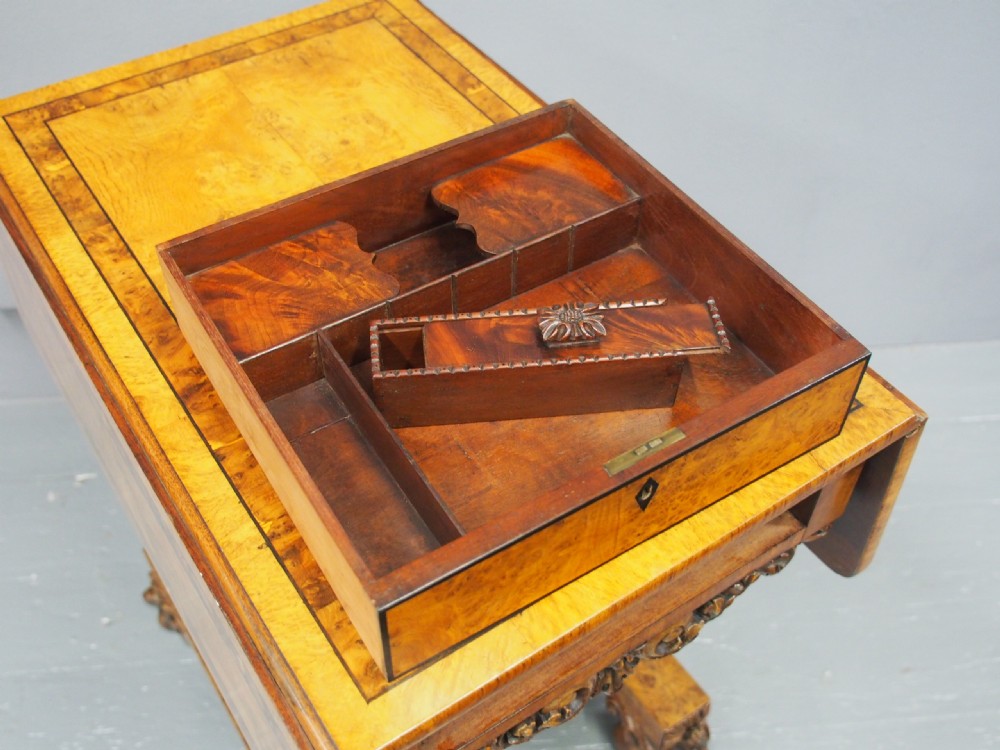 William IV Pollard Oak, Burr and Inlaid Work Table View VIII