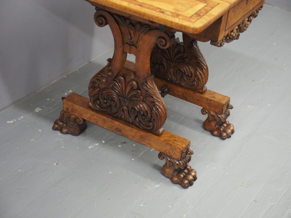 William IV Pollard Oak, Burr and Inlaid Work Table View IX