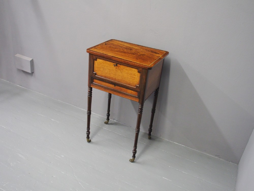 George IV Rosewood, Amboyna and Brass Work Table or Side Table View V