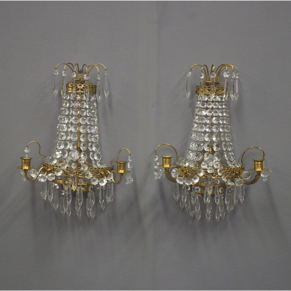 Pair of Victorian Brass and Cut Crystal Wall Sconces