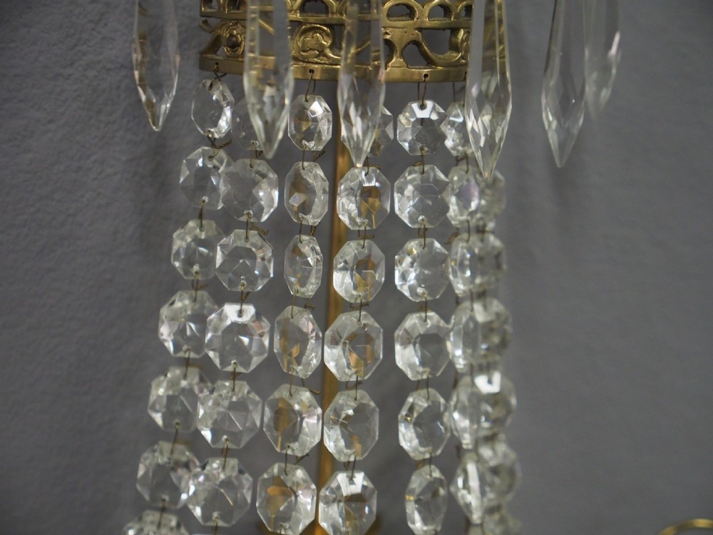 Pair of Victorian Brass and Cut Crystal Wall Sconces View VI