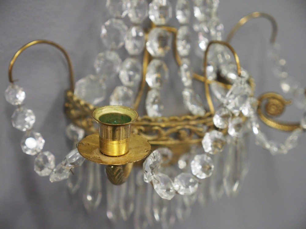 Pair of Victorian Brass and Cut Crystal Wall Sconces View VII