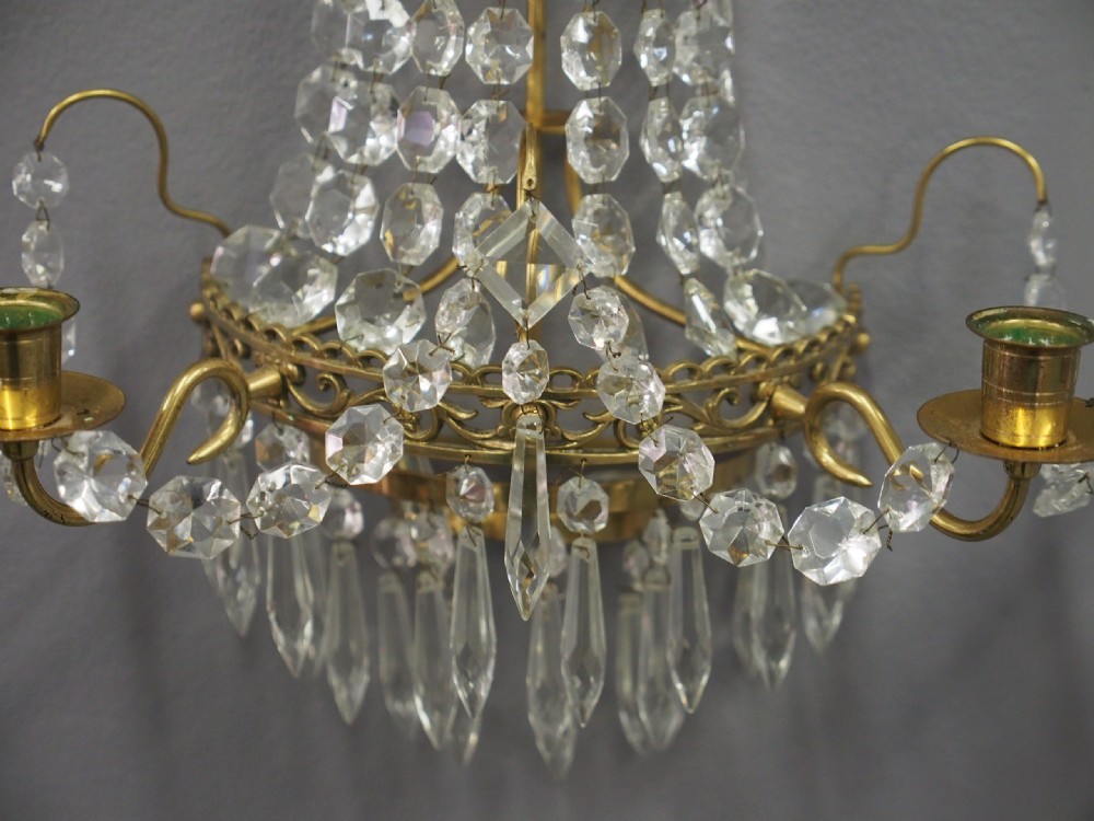 Pair of Victorian Brass and Cut Crystal Wall Sconces View VIII