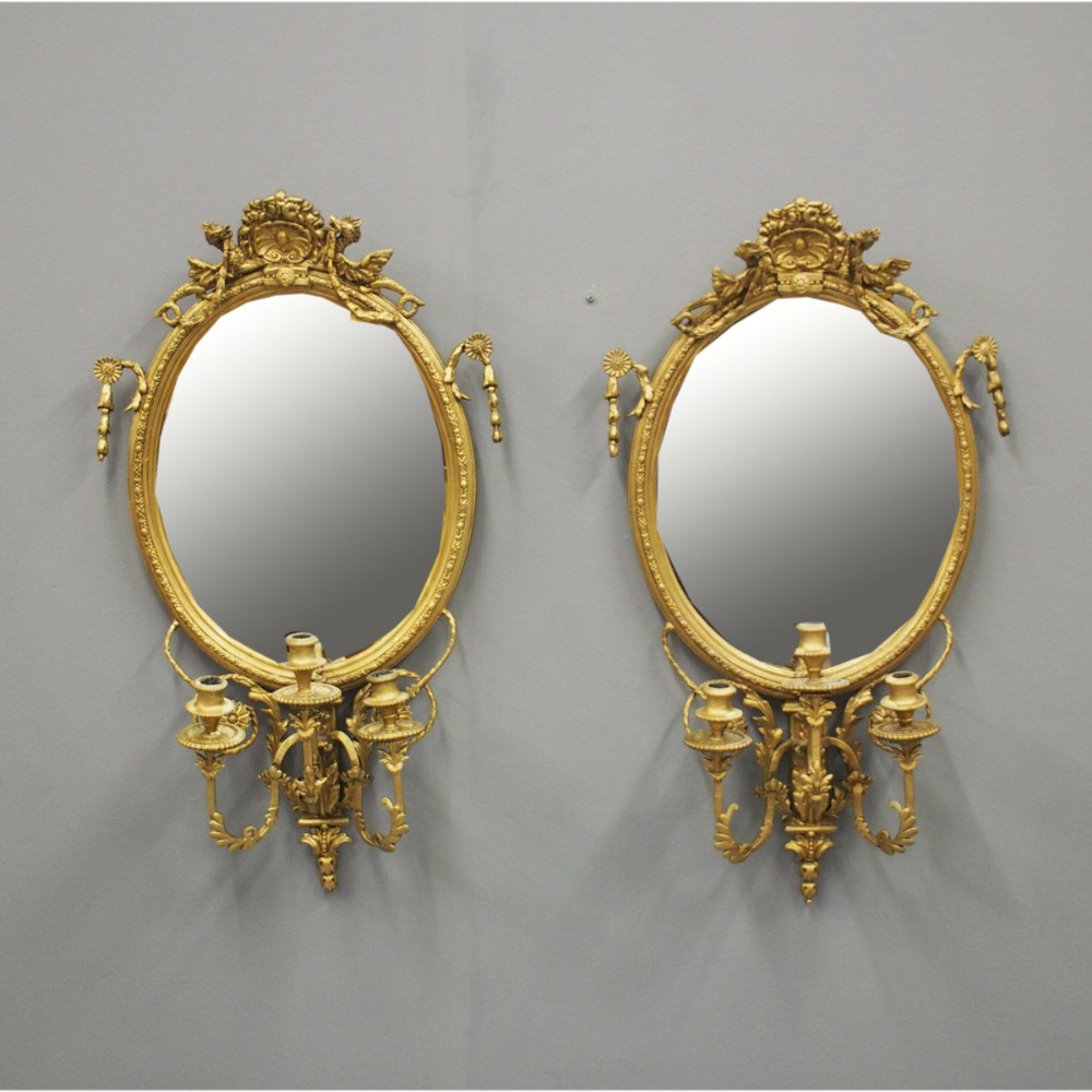 Pair of 19th Century Giltwood and Gesso Girandole Mirrors