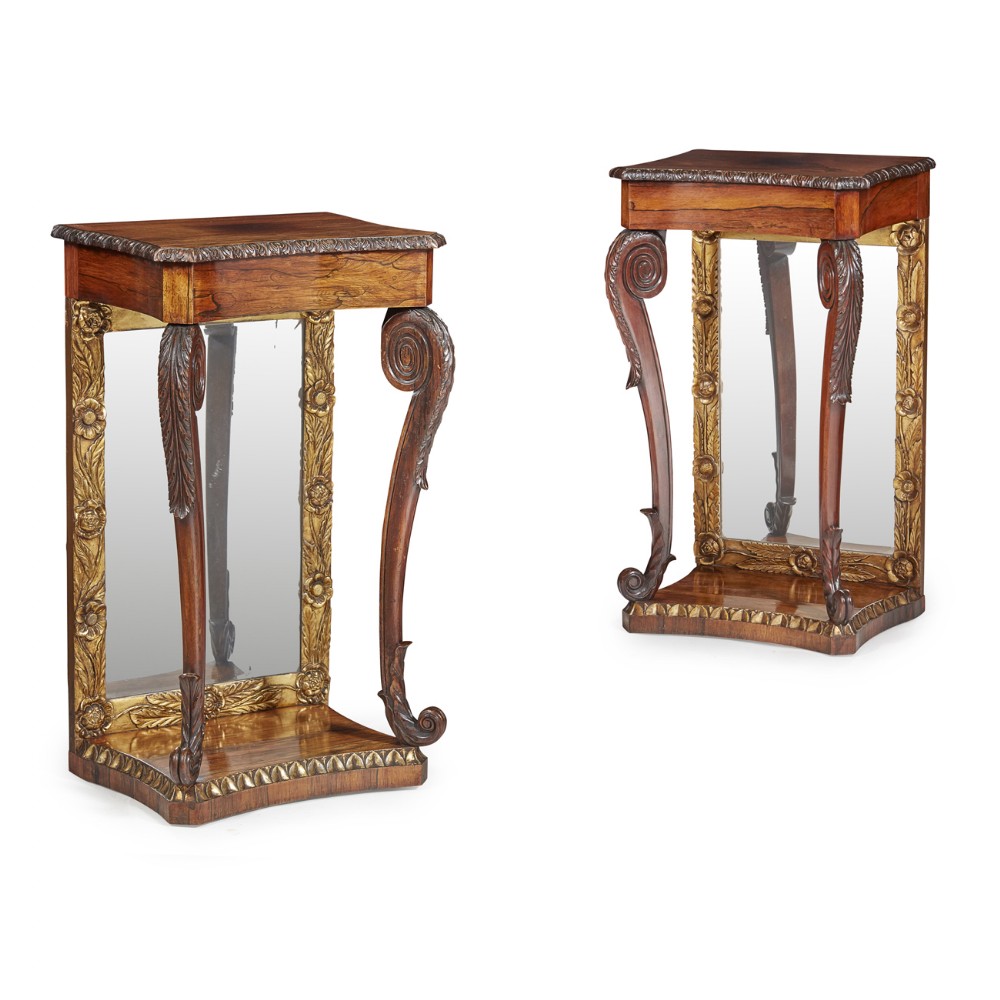 Pair of Mirror Back and Rosewood Side Tables