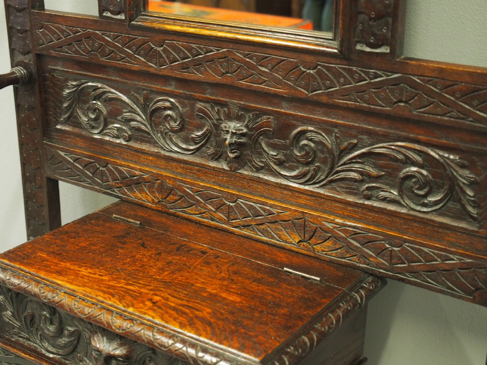 Victorian Flemish Carved Oak Hall Stand View V