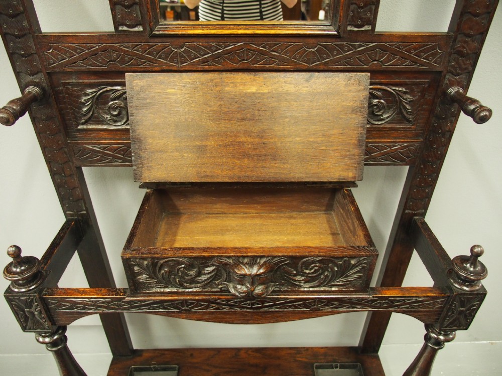 Victorian Flemish Carved Oak Hall Stand View X