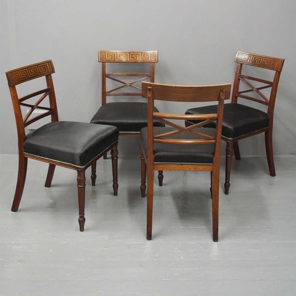 Set of 4 George III Mahogany Brass Inlaid Dining Chairs