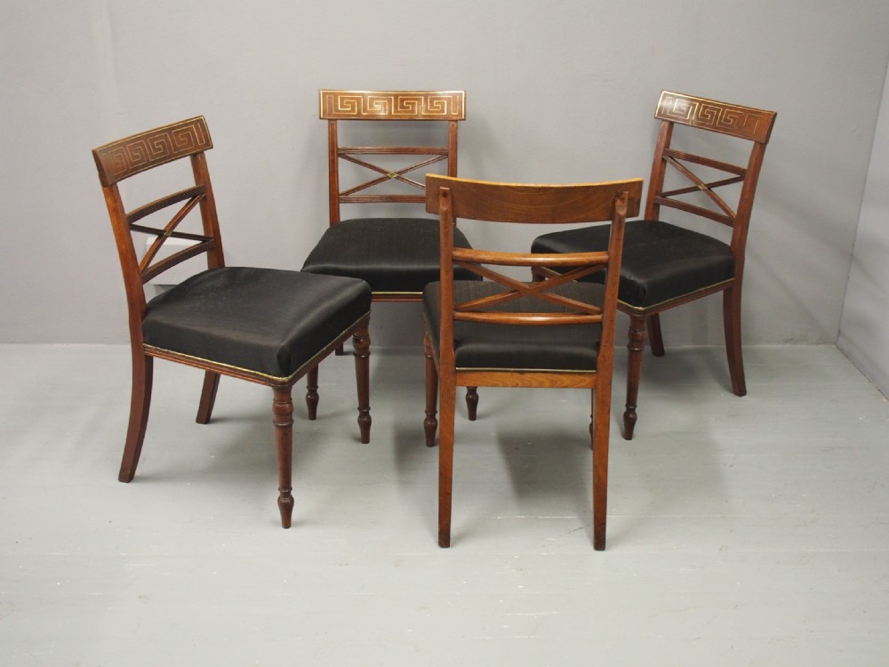 Set of 4 George III Mahogany Brass Inlaid Dining Chairs View IV