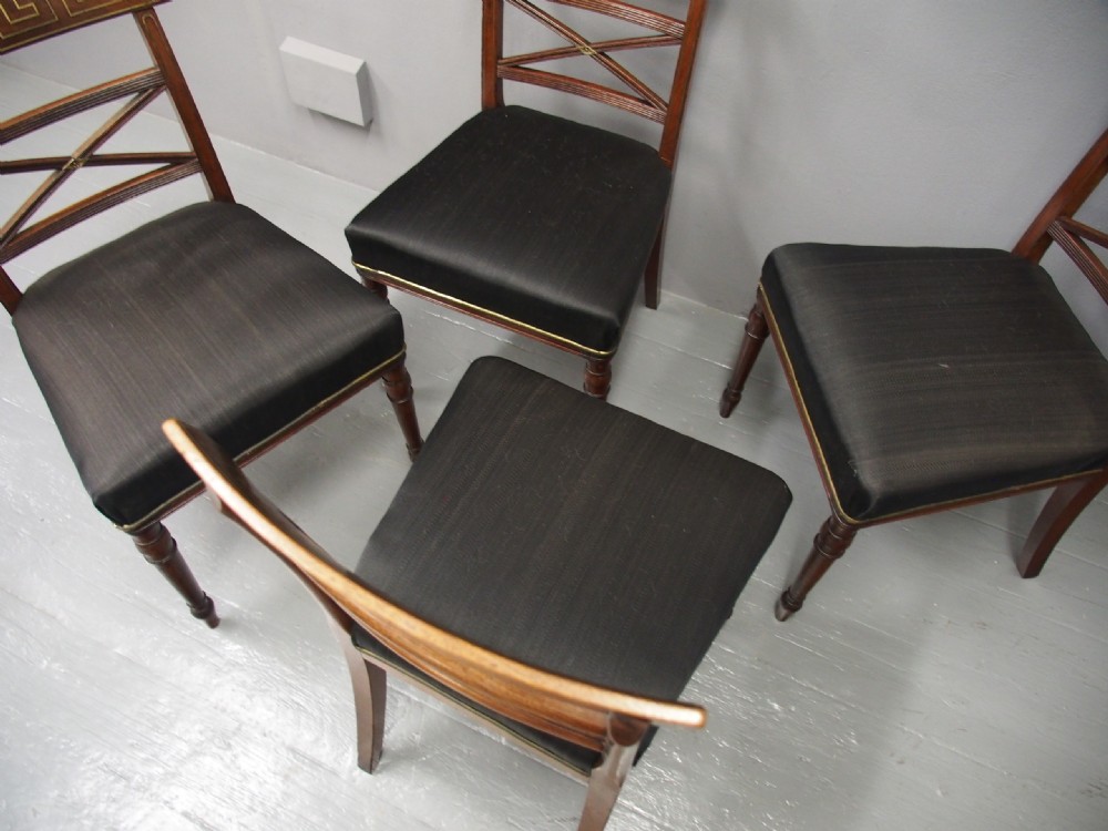Set of 4 George III Mahogany Brass Inlaid Dining Chairs View VI