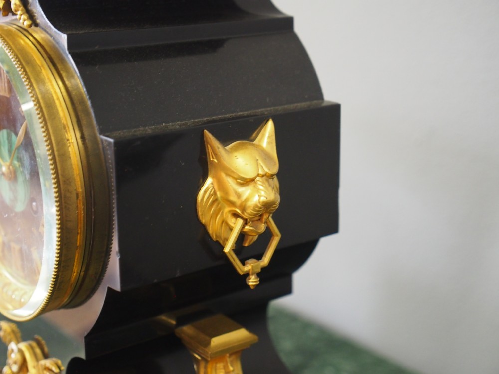 French Slate, Malachite and Gilt Bronze Clock Garniture View VII