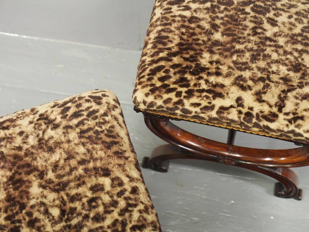 Pair of Rosewood and Leopard Print Top Stools View VIII