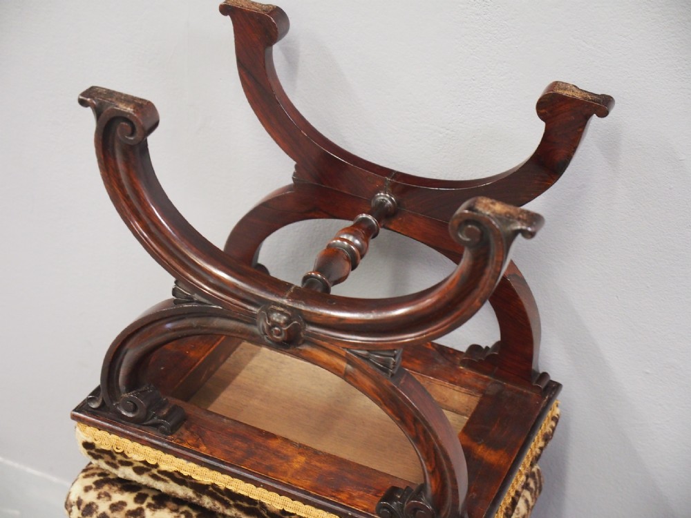 Pair of Rosewood and Leopard Print Top Stools View XIII