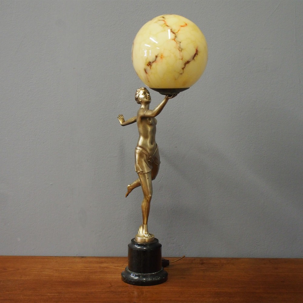 White Metal and Gilded Art Deco Lamp