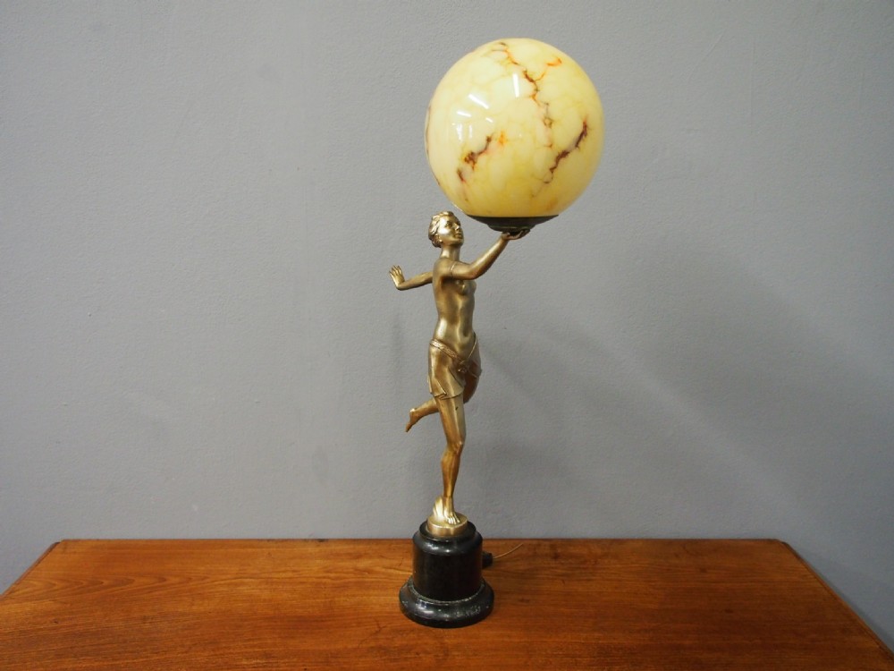 White Metal and Gilded Art Deco Lamp View IV