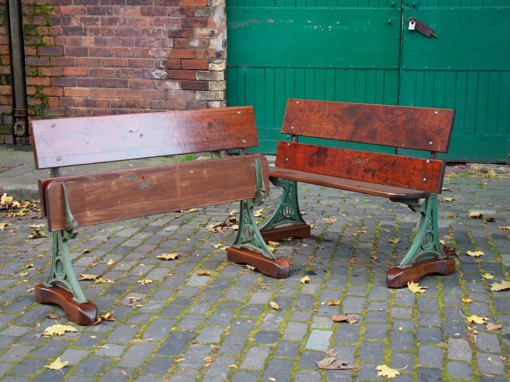 Pair of Victorian Cast Iron and Teak Garden Benches View II