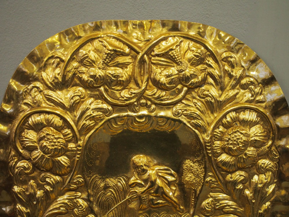 Pair of Large Embossed Brass Sconces View II