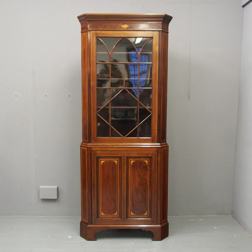 Georgian Style Inlaid Mahogany Corner Cupboard