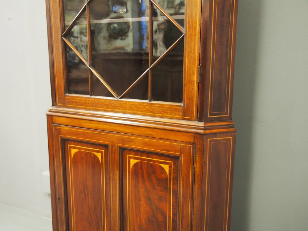 Georgian Style Inlaid Mahogany Corner Cupboard View V