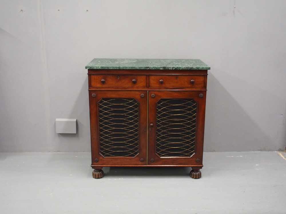 Regency Mahogany and Marble Side Cabinet View II