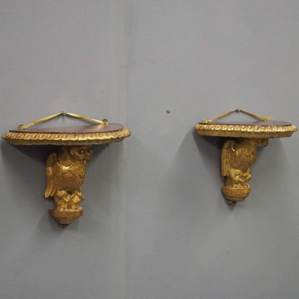Pair of Carved Bird Wall Brackets