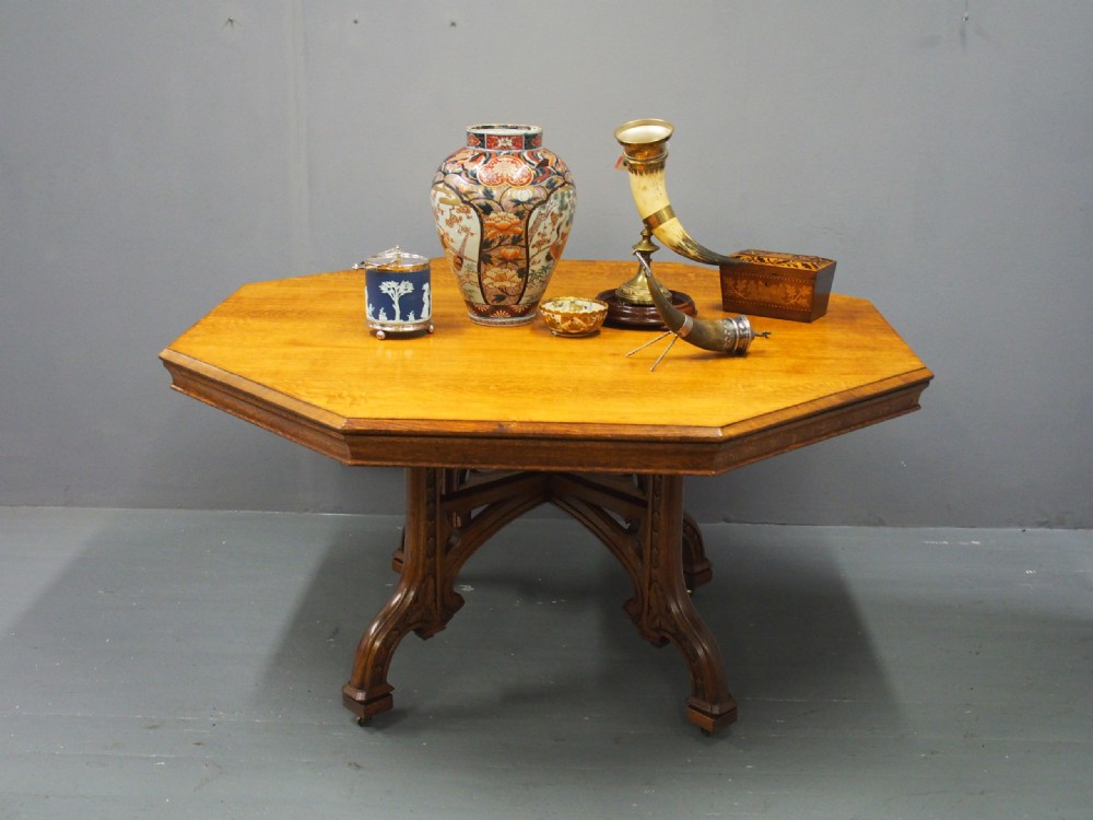Victorian Gothic Style Oak Centre Table View XI