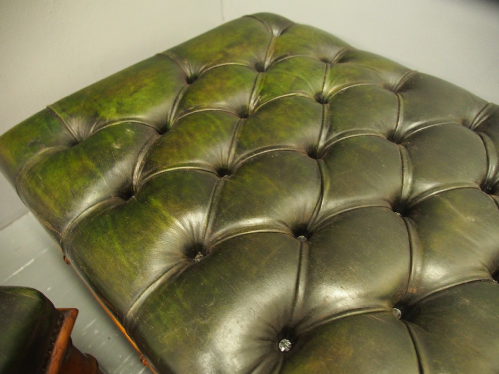 Pair of Edwardian Faux Bamboo and Green Leather Stools View XI
