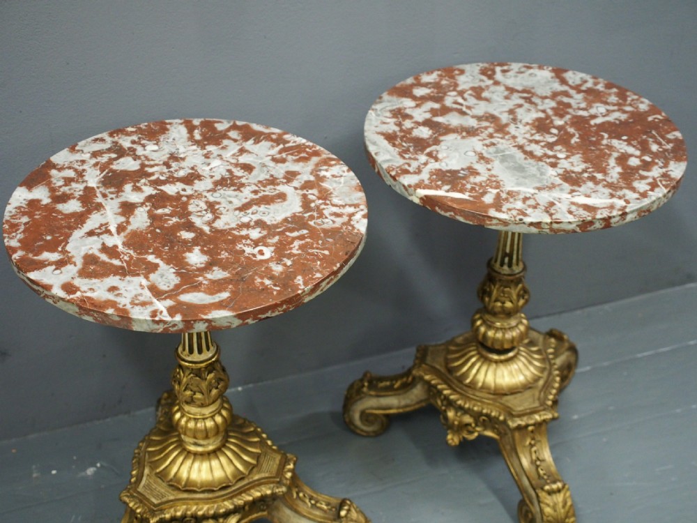 Pair of Marble Top and Gilded Occasional Tables View VIII