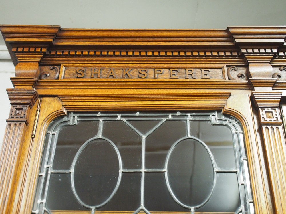 Oak 5 Door Cabinet Bookcase with British Authors Names View II