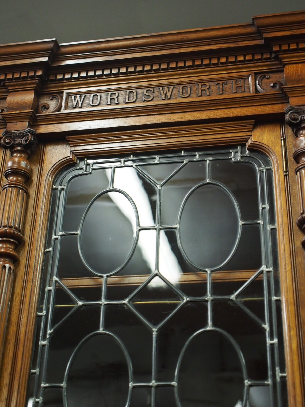 Oak 5 Door Cabinet Bookcase with British Authors Names View XVII