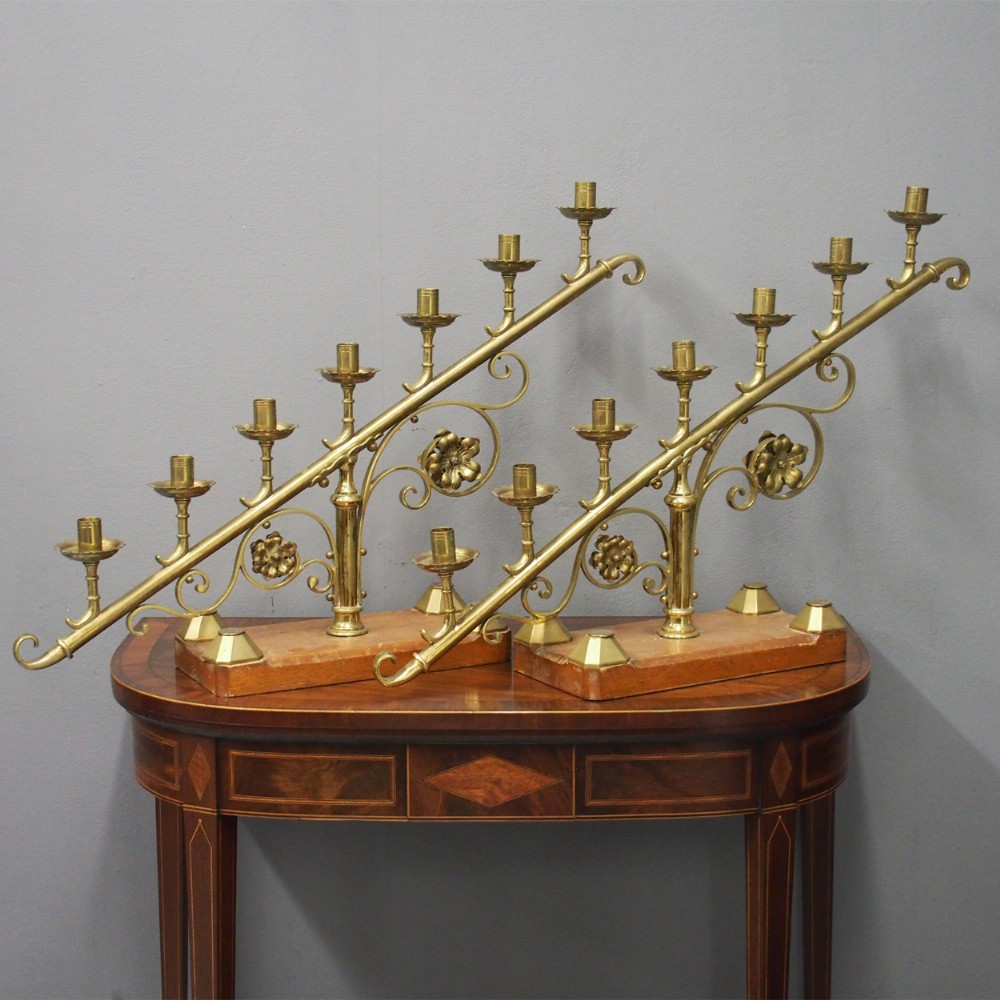 Pair of Victorian Brass 7 Light Candelabra