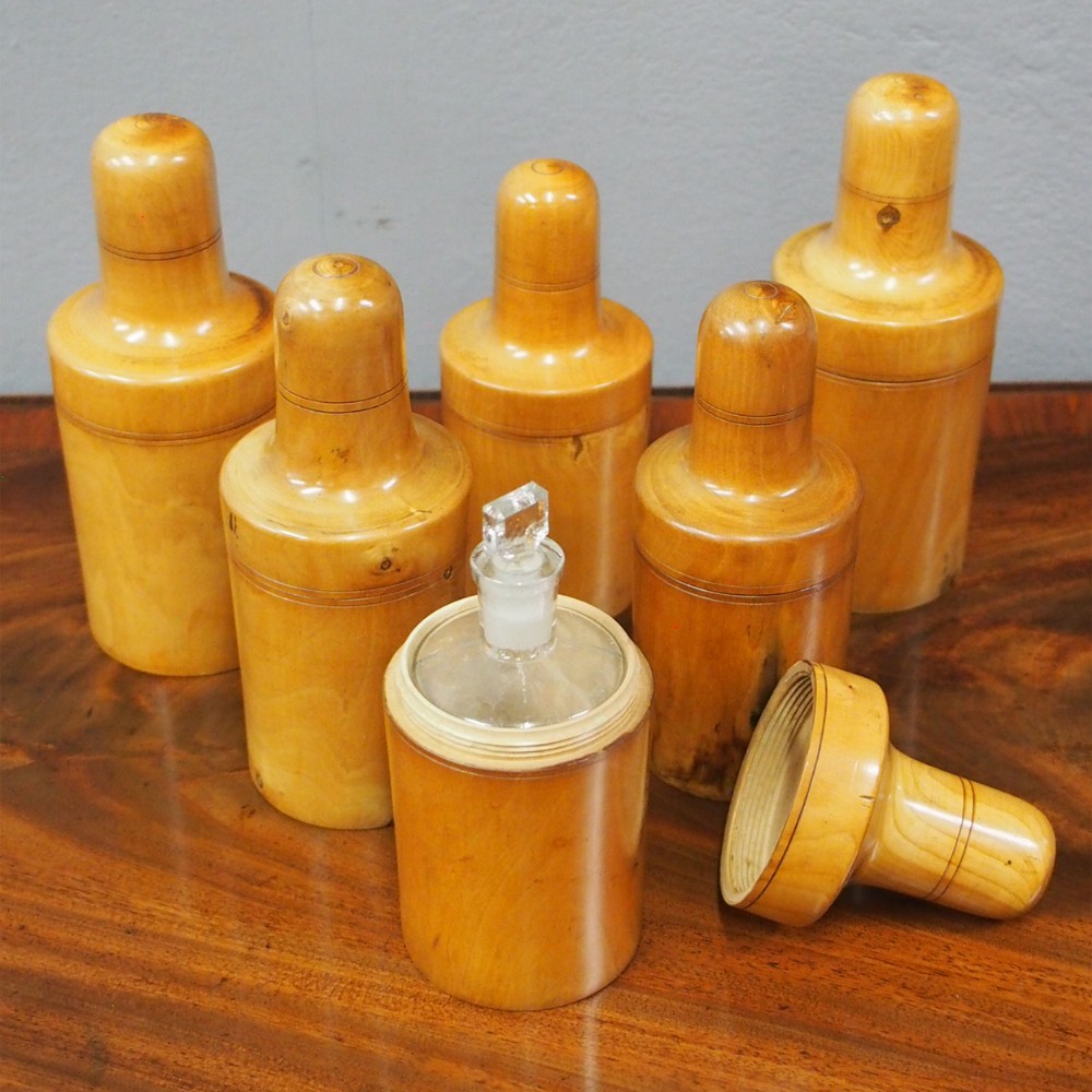 Set of 6 Victorian Boxwood Apothecary Canisters