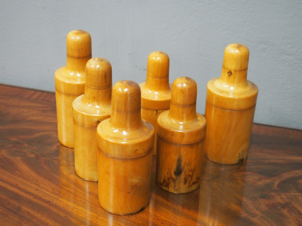 Set of 6 Victorian Boxwood Apothecary Canisters View IV
