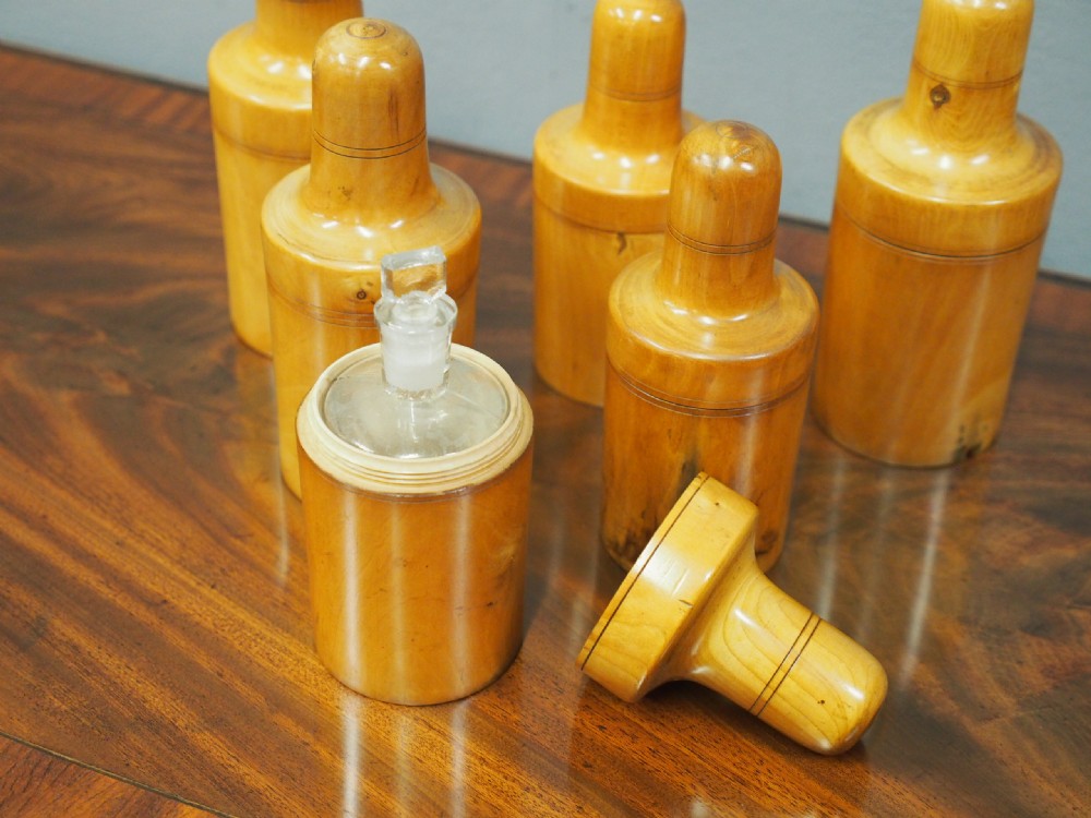 Set of 6 Victorian Boxwood Apothecary Canisters View VII