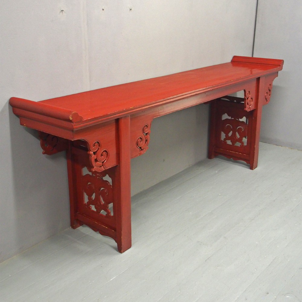 Chinese Qing Dynasty Red Lacquered Altar Table
