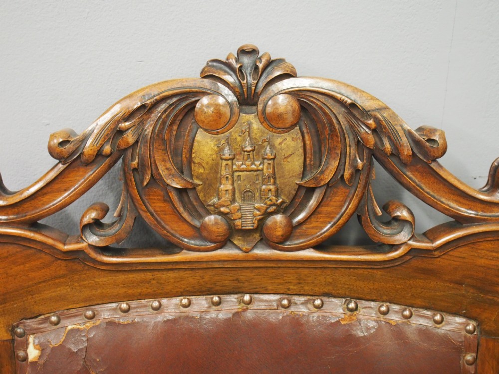 Victorian Carved Walnut Throne or Hall Chair View V