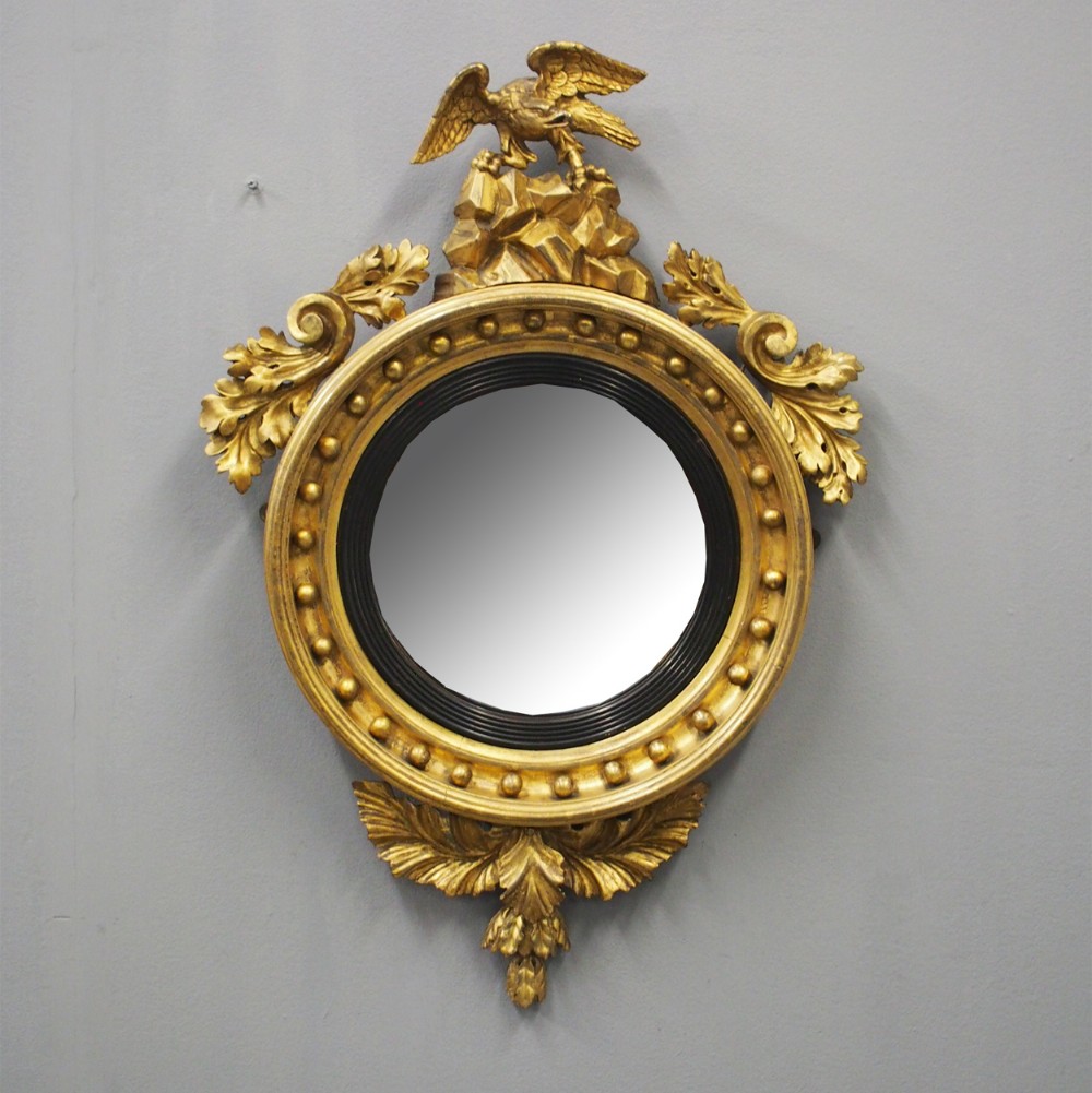 Regency Carved and Gilded Convex Mirror