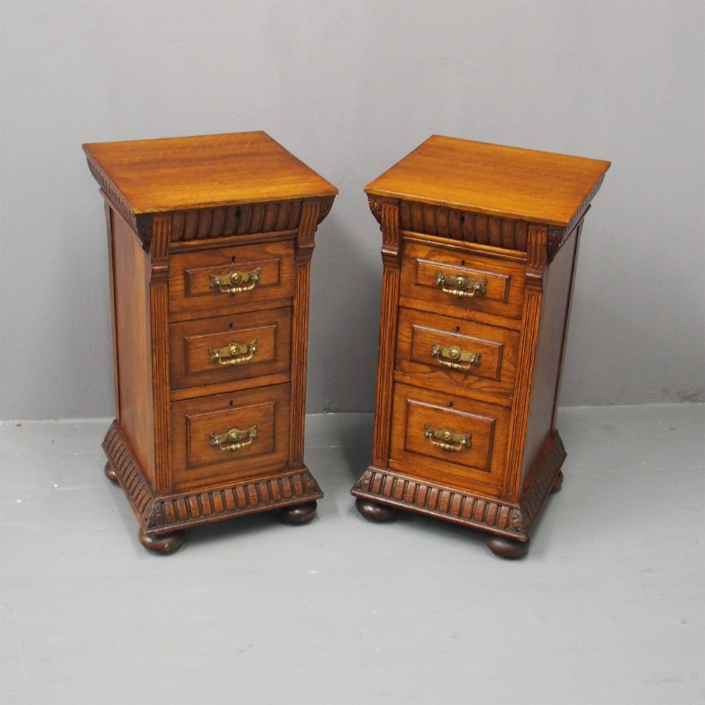 Pair of Carved Oak Pedestals or Bedsides