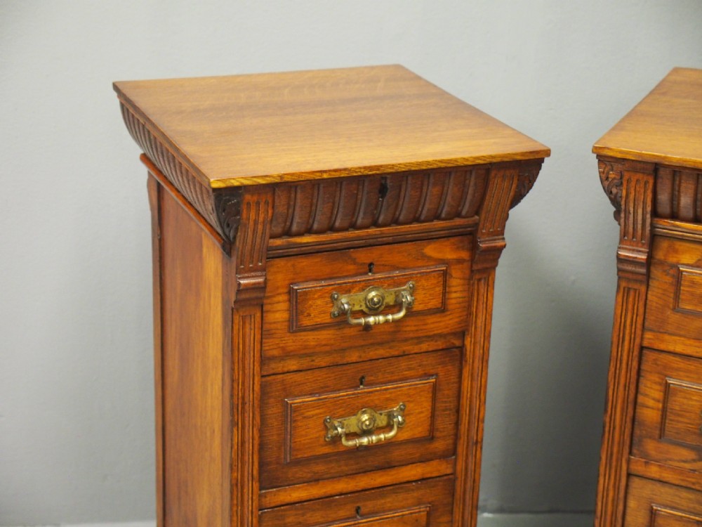 Pair of Carved Oak Pedestals or Bedsides View III