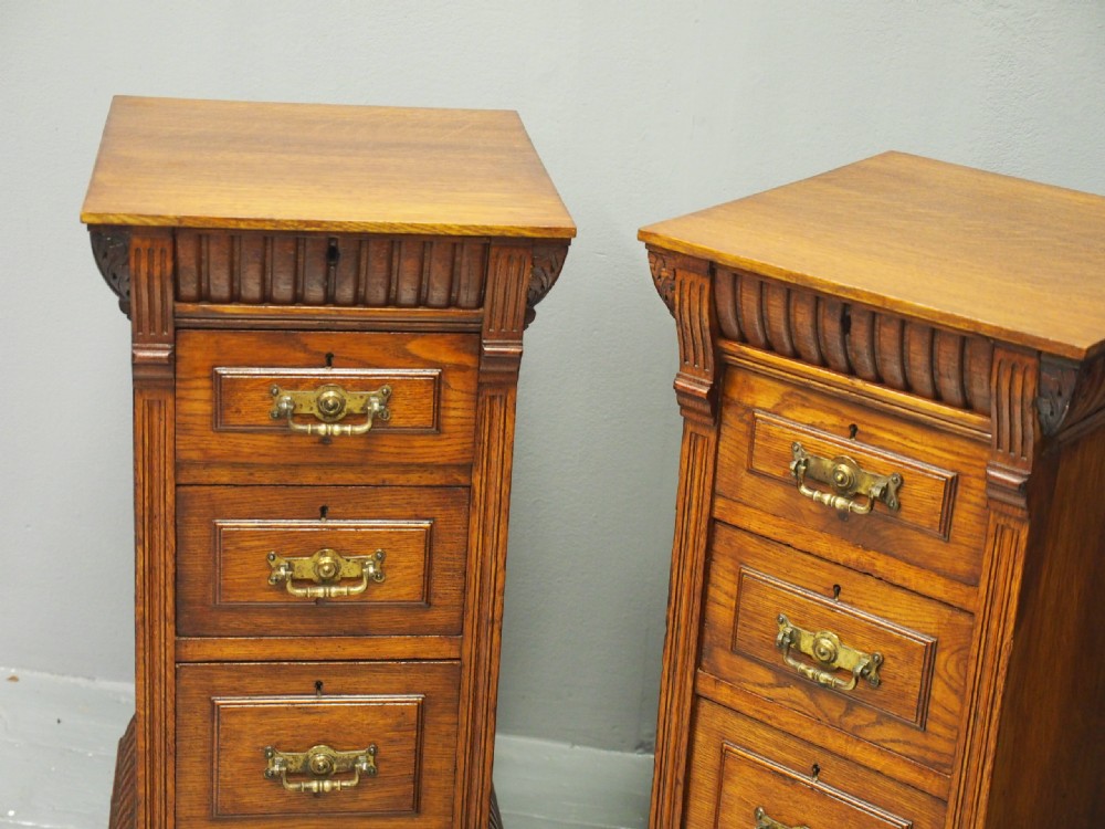 Pair of Carved Oak Pedestals or Bedsides View V