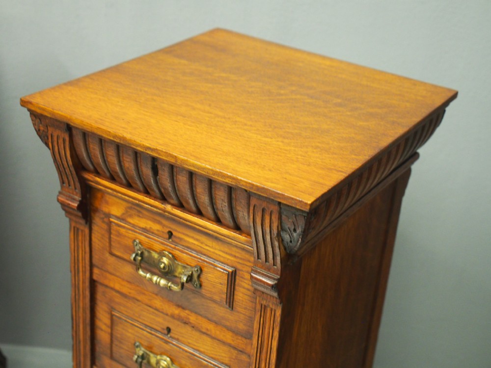 Pair of Carved Oak Pedestals or Bedsides View VI