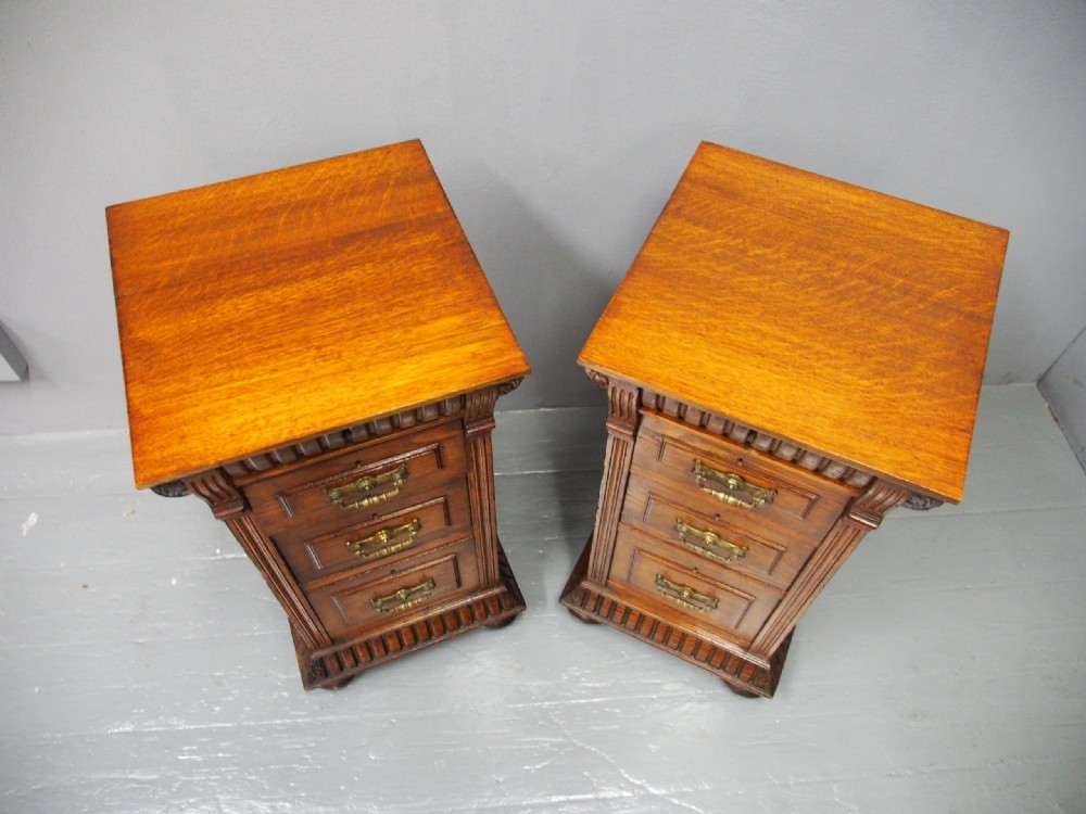 Pair of Carved Oak Pedestals or Bedsides View VII